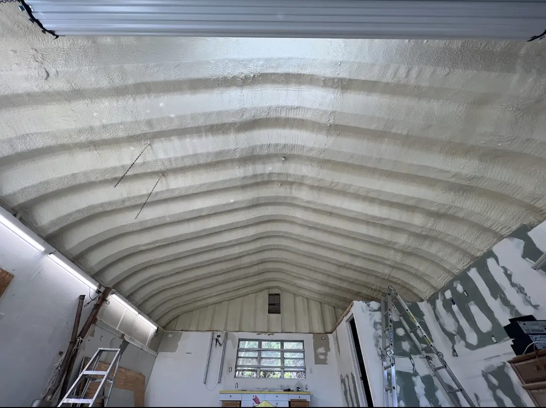 Spray polyurethane foam applied to the underside of a metal roof deck in Idaho Falls